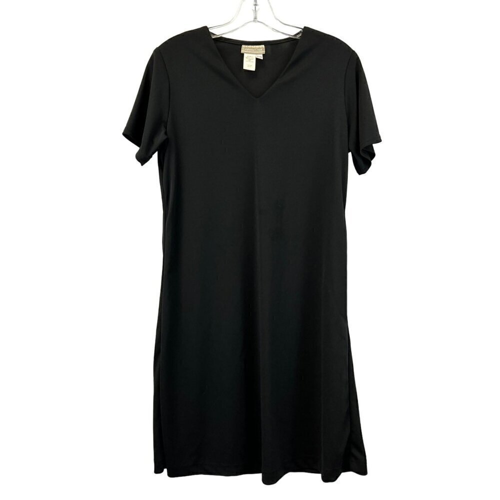 Coldwater Creek Womens V-Neck Short Sleeve Black Shift Dress Medium Petite